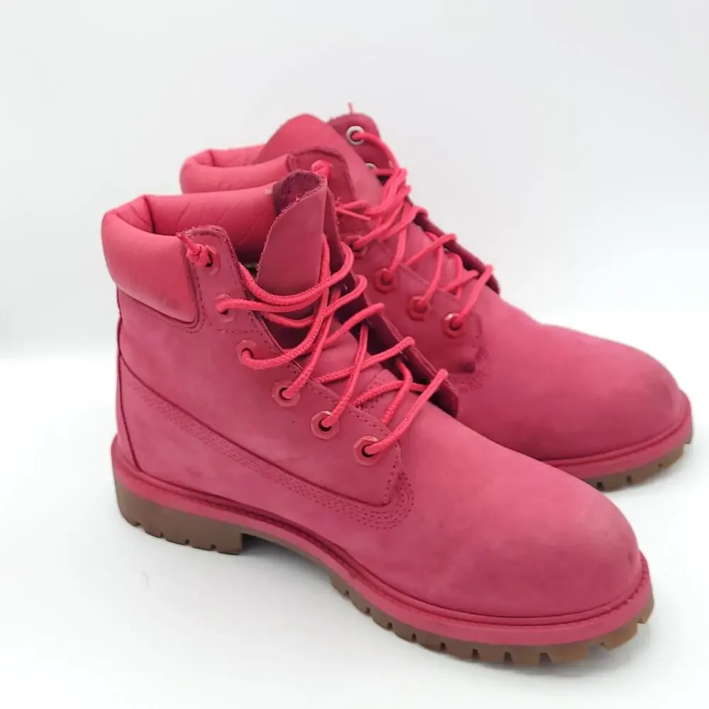Timberland 6 inch Premium Boots Dark Pink Nubuck 50th Anniversary girls size 5.5
